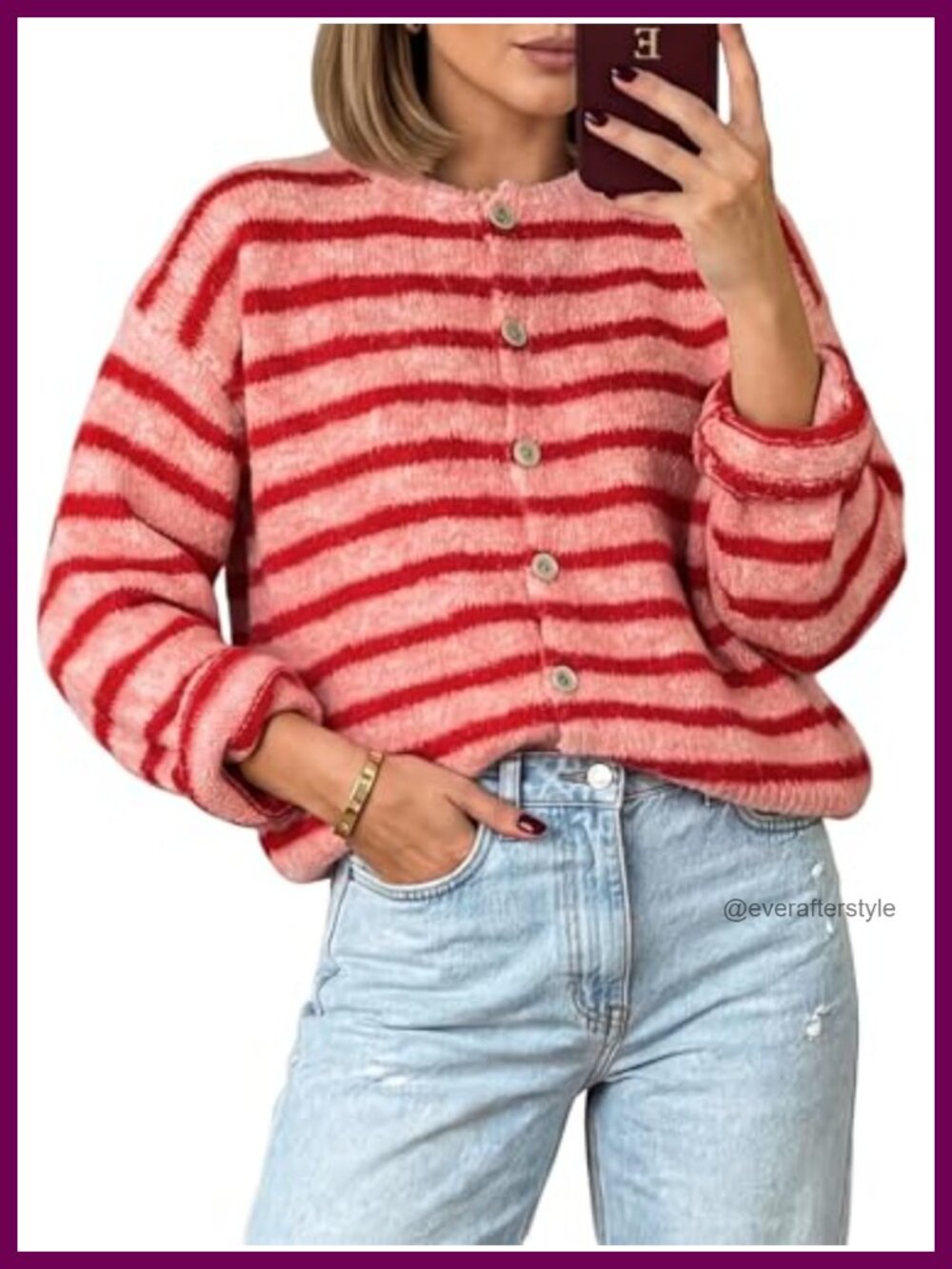 Striped Button Up Long Sleeve Cropped Cardigan Sweater